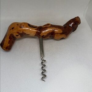 70s Vintage Grape Vine Wood Rustic Wine Bottle Corkscrew ManCave & Cottage Core